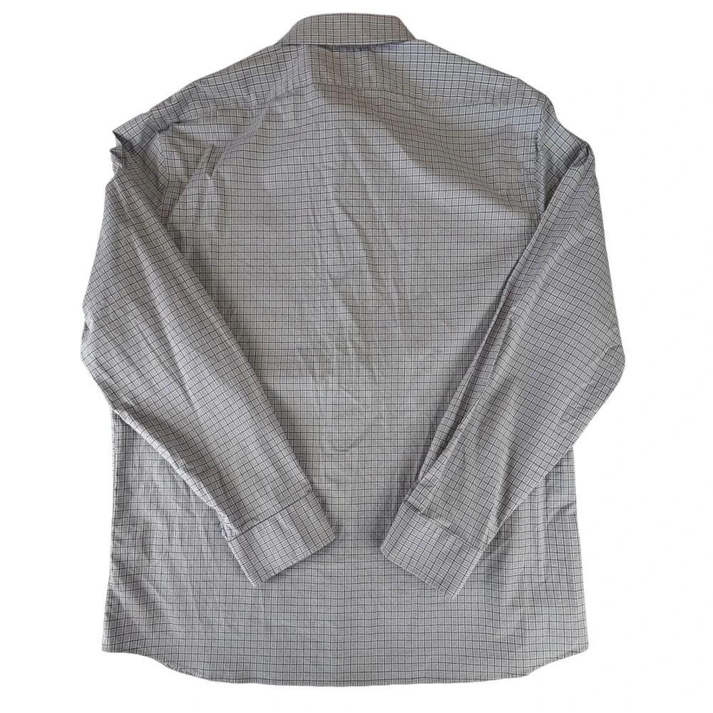 Banana Republic‎ Mens XL Wrinkle Resistant Slim Fit Dress Shirt Grey Plaid Grid